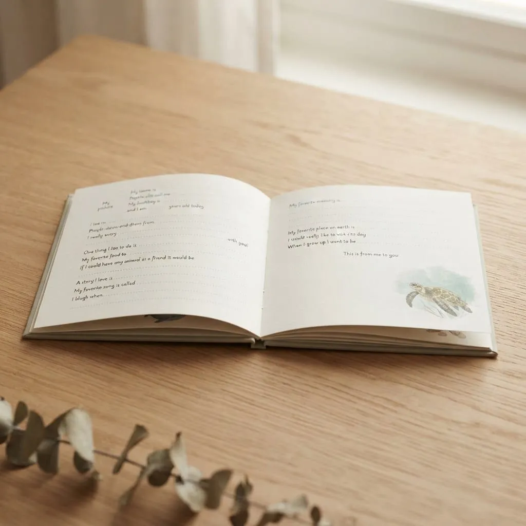 Open interior spread of the Animals edition with fill-in prompts