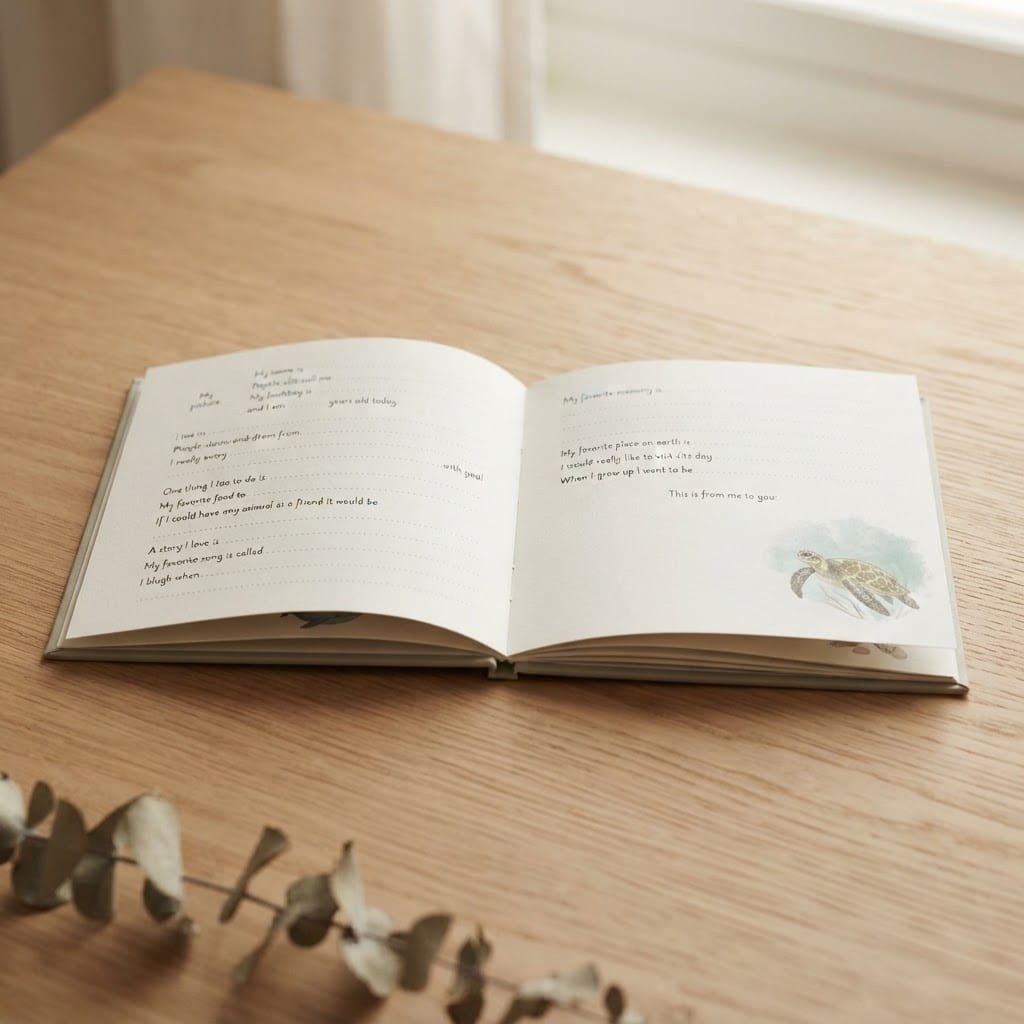 Open interior spread of the Animals edition with fill-in prompts
