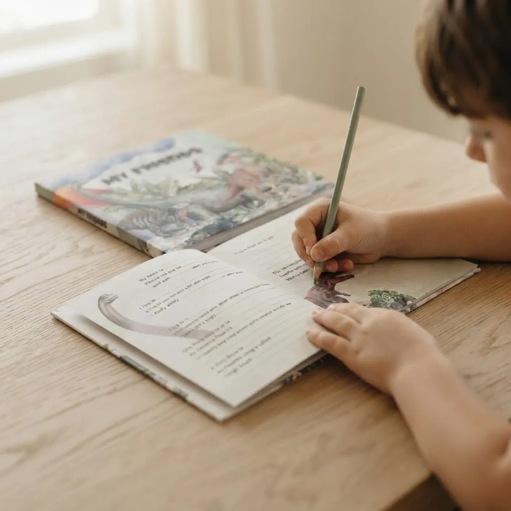A child using the Dinosaurs edition of My Friends Book