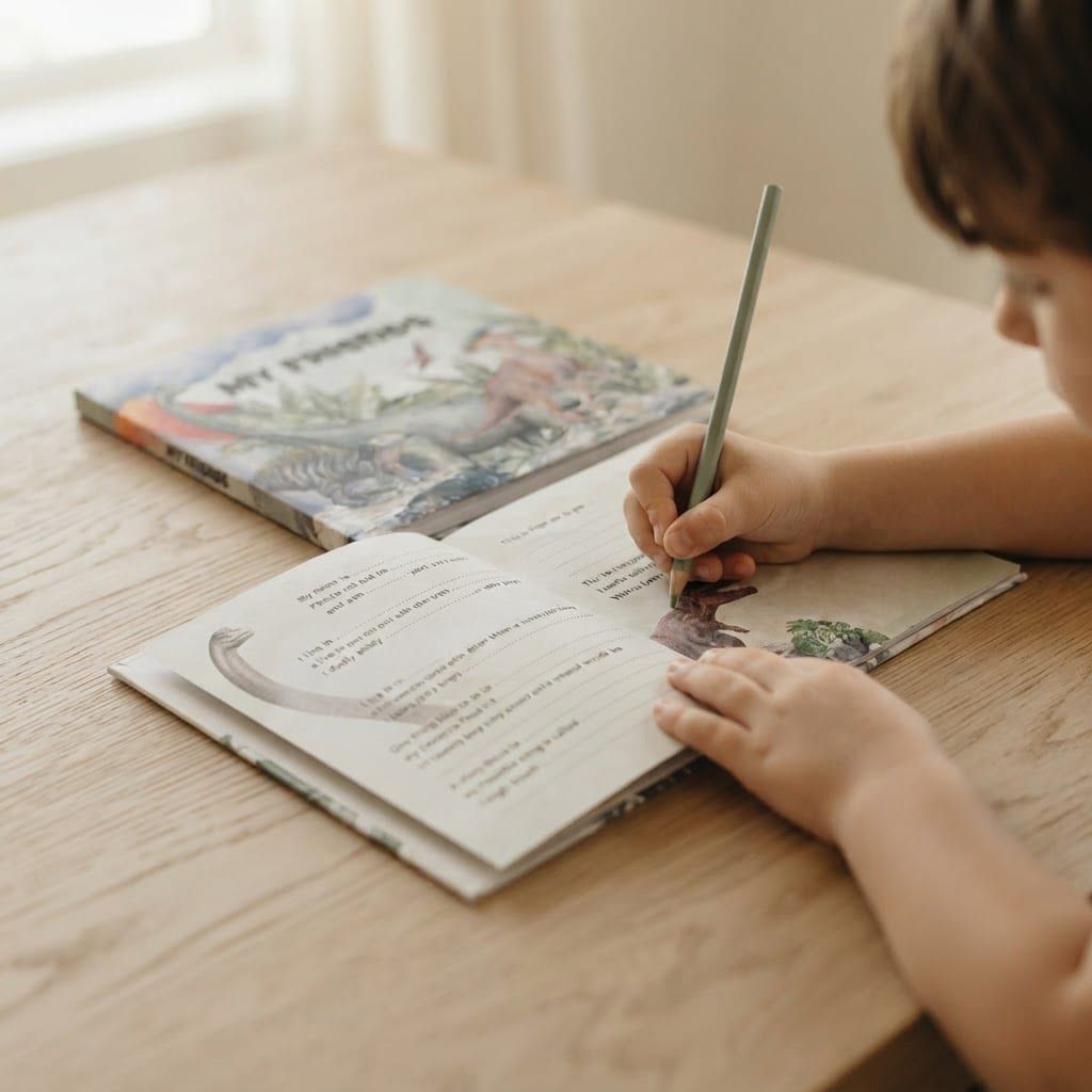 A child using the Dinosaurs edition of My Friends Book