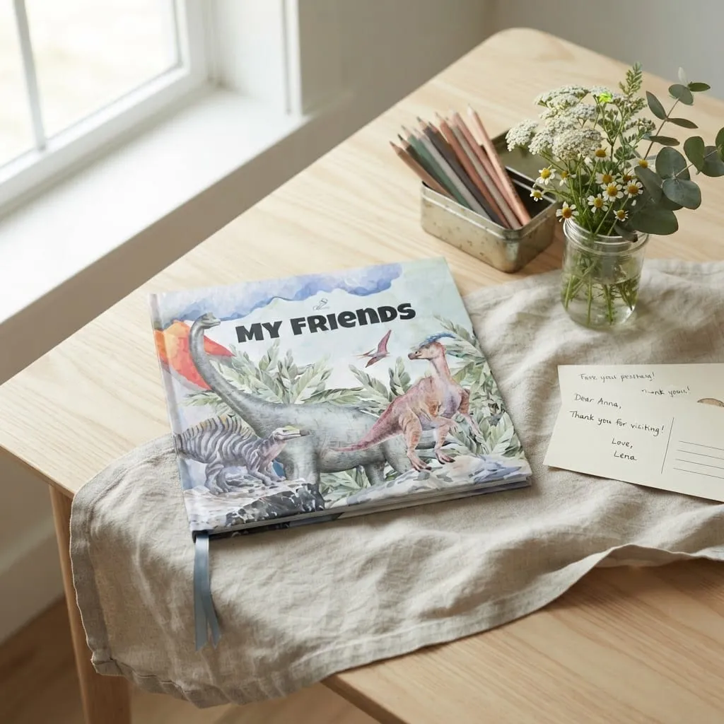 The Dinosaurs edition of My Friends Book in a lifestyle setting