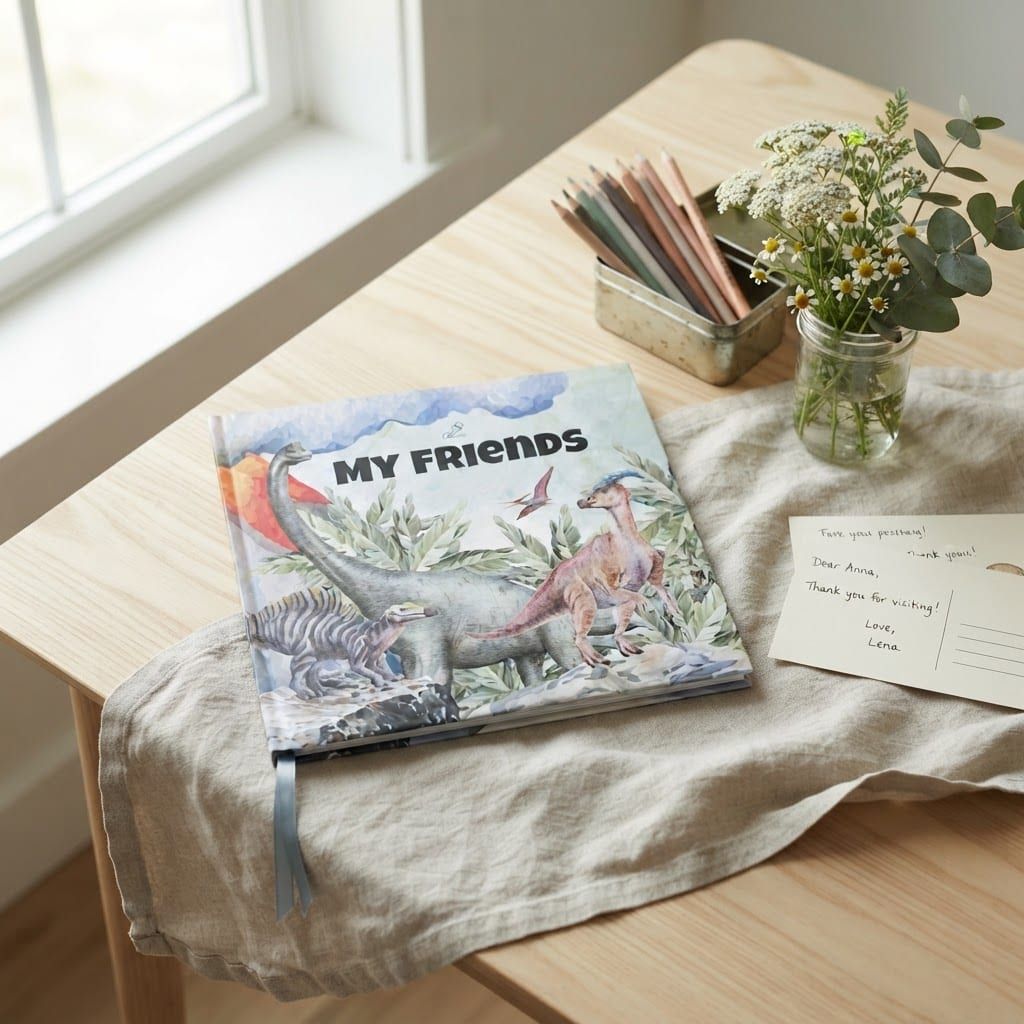 The Dinosaurs edition of My Friends Book in a lifestyle setting