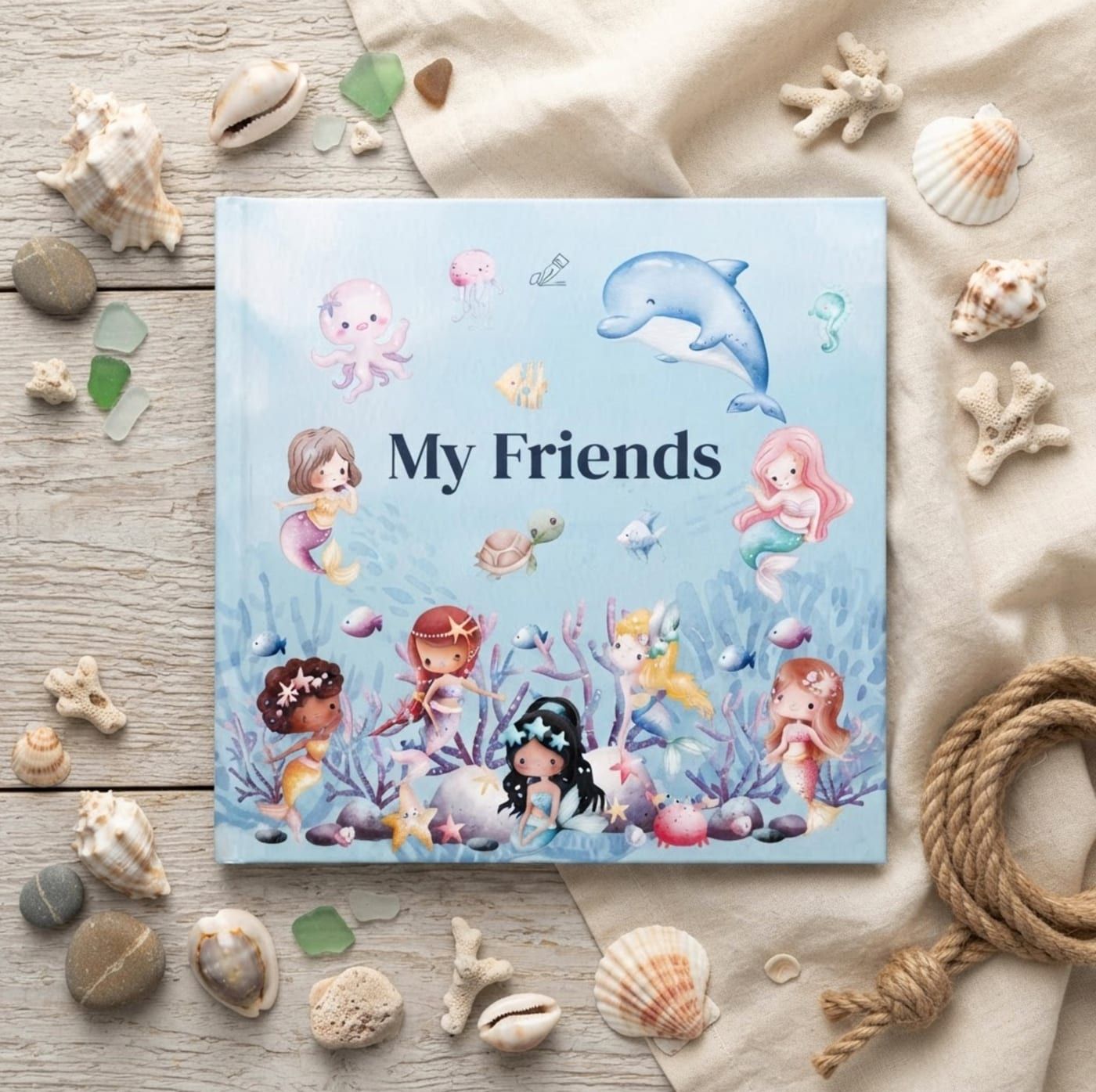 The Mermaids edition of My Friends Book in a lifestyle setting
