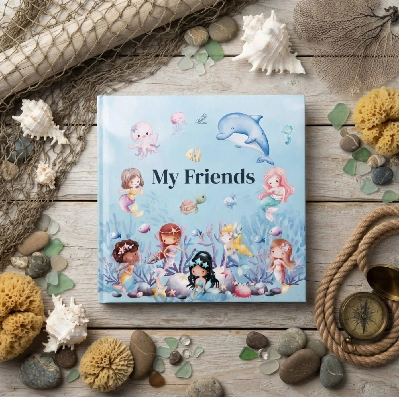 The Mermaids edition of My Friends Book in a lifestyle setting