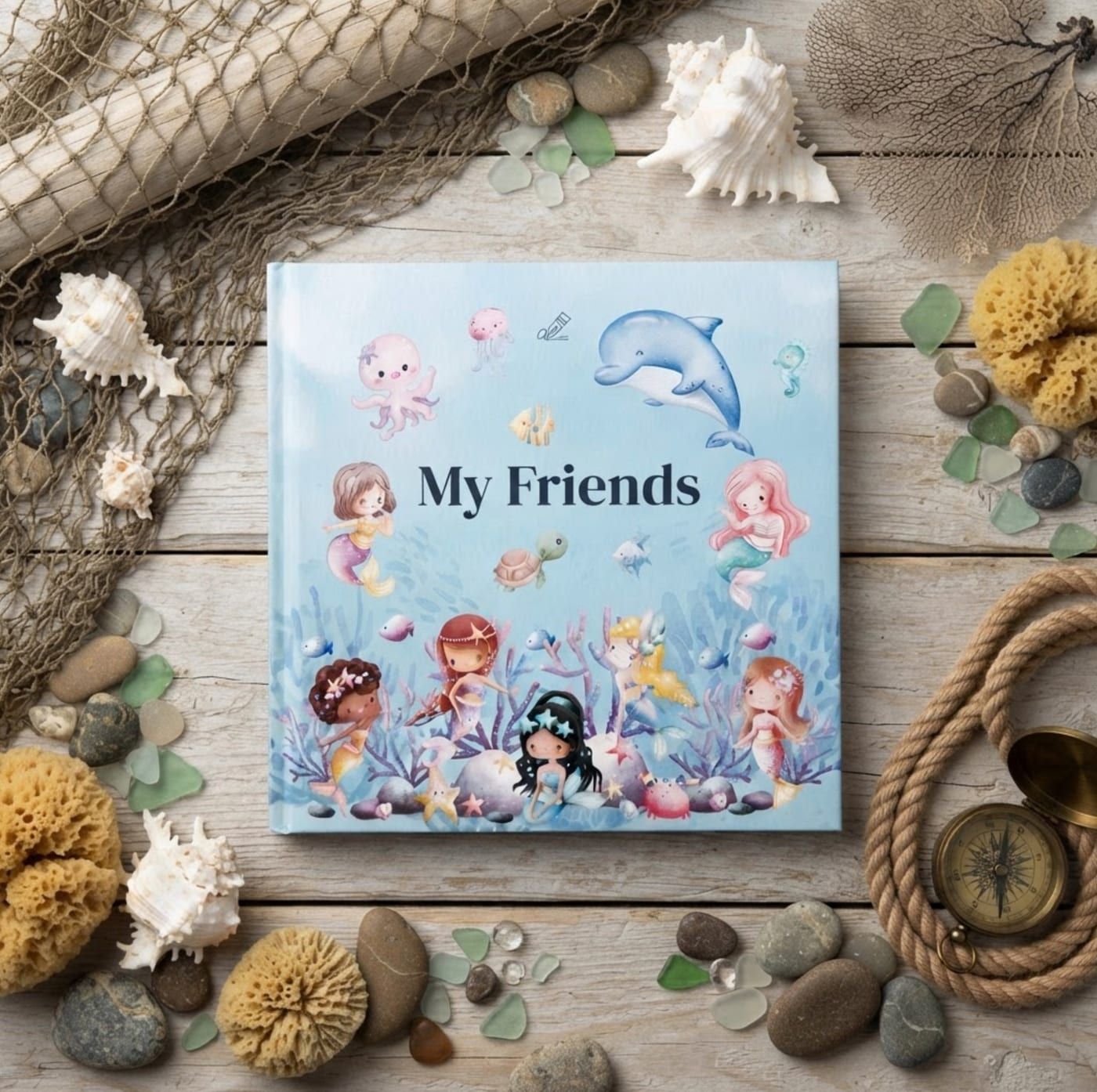 The Mermaids edition of My Friends Book in a lifestyle setting